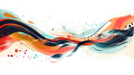 Poster - A colorful, abstract painting with a blue and orange line