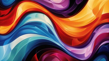 Wall Mural - A colorful, abstract painting with a blue, red, and yellow line