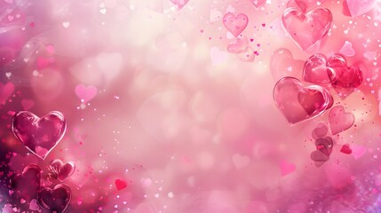 Wall Mural - Romantic Valentine Day banner with a background of red and pink hearts and subtle floral accents. Central clear space provided for love messages or promotional content.