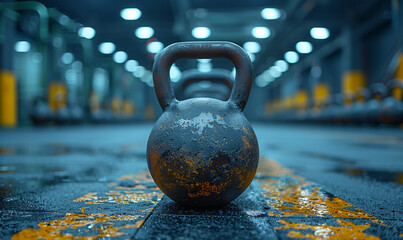 Close up of fitness iron balls on the gym floor