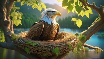 Canvas Print - Balded eagle on the nest 3d