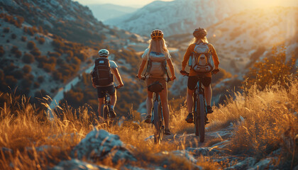 Wall Mural - group of people hiking in the mountains