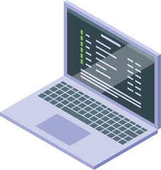 Laptop showing programming code on screen, isometric view