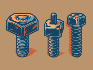 Nut and Bolt Designs: Isolated Composition Icon on a Rich Indigo Background