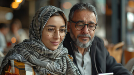 Poster - Portrait of a couple using mobile phones in the city