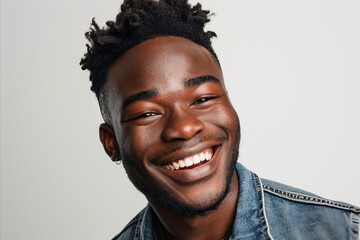 Portrait of a happy young african american man laughing and looking at camera