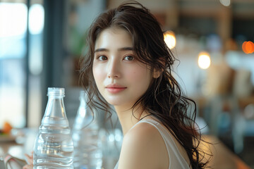 Poster - portrait of a woman Holding bottled water