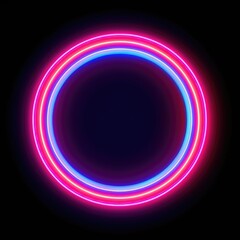 Abstract picture of mysterious geometric shape portal with digital style neon light reflecting set against dark tone background, create futuristic visual ideal for design science fiction frame. AIG35.