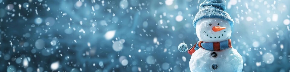 Wall Mural - Snowman on blue background with space for text, winter, christmas, new year, cold, game, celebration, seasonal, outdoor, generated by AI, HD wallpaper, background, generated by AI.