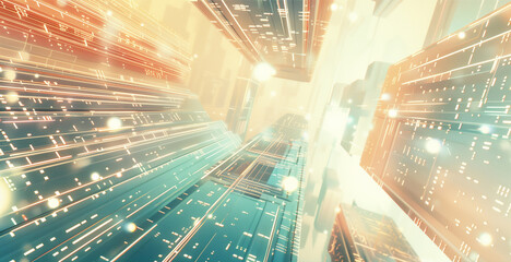 graphic design background of tech scene or neon light blue beige tone.