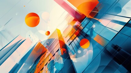 Fototapete - A colorful cityscape with buildings and a sky full of circles
