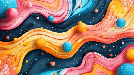 Poster - A colorful painting of a galaxy with a blue background and orange, pink