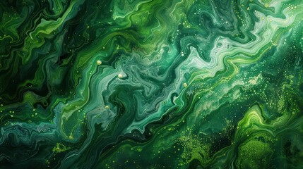 Poster - A green painting with a lot of swirls and dots