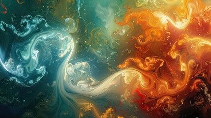 Poster - A colorful abstract painting with blue and orange swirls