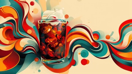 Poster - A colorful painting of a cup with a straw in it
