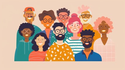 Wall Mural - A happy diverse people gathering together as group and smiling together. A group of multicultural people working together while looking at camera. Teamwork, collaboration, cooperation, unity. AIG53F.
