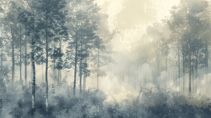 Poster - A forest with trees and a foggy sky