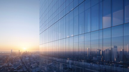 Wall Mural - A city skyline with a large glass building in the middle