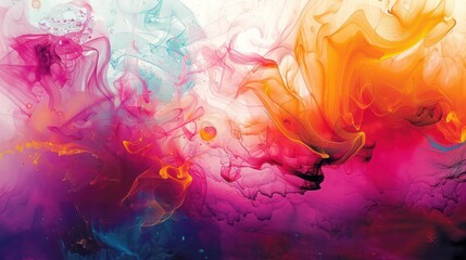 Poster - A colorful painting with a lot of pink and orange