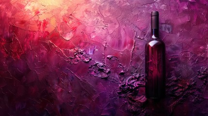 A bottle of wine is on a purple background