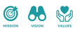 © Quirk Craft Studio - Mission vision values icon design.Organization mission vision values icon design vector. vector illustration isolated on white background