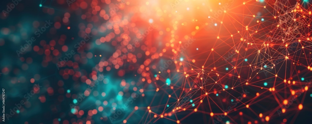 Abstract background of glowing particles and lines. Futuristic digital ...