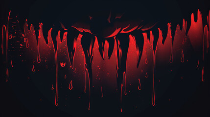Wall Mural - minimalist background featuring abstract vampire fangs with drops of blood in red, using clean lines and a dark background to capture the spooky essence of Halloween