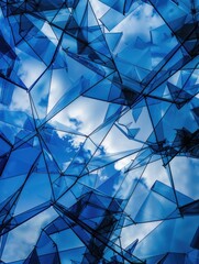 Wall Mural - A blue and white abstract image with a lot of blue and white shapes. The image is made up of many small pieces of glass, and it looks like a mosaic