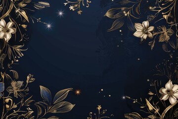 Wall Mural - A blue background with gold flowers and stars