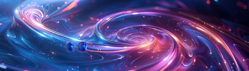 Wall Mural - A mesmerizing abstract image featuring swirling neon lights in a futuristic digital space, showcasing vibrant colors and dynamic motion.