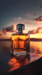 Wall Mural - A bottle of perfume stands on the water