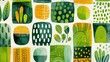 © komgritch - A colorful abstract pattern featuring various green and yellow shapes with nature-inspired elements, creating a vibrant and playful design.