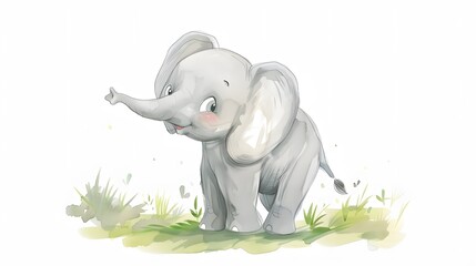 Cute elephant cartoon on white. 