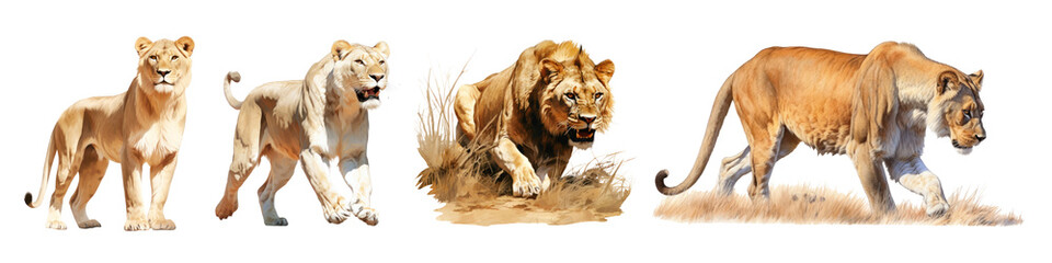 Wall Mural - Realist painting of female lion set