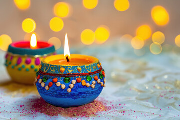 Poster - diwali oil lamp on white background