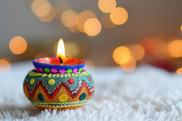 colorful traditional oil lamp on bokeh background