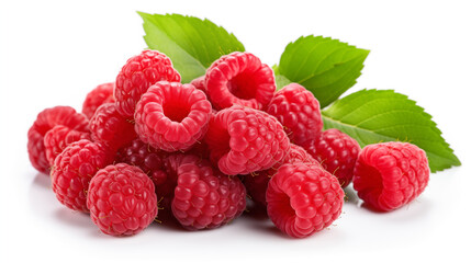 Ripe raspberries with leaf isolated on a white background