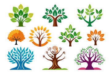 Wall Mural - different tree logo collection vector illustration