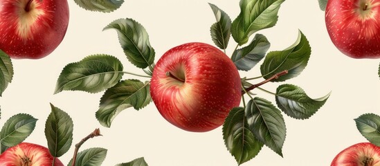 Wall Mural - A painting of apples with green leaves