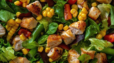 Nutritious salad with chicken and colorful veggies