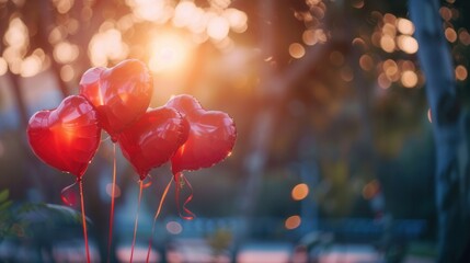 Aufkleber - Heart-shaped balloons against a beautiful sunset background, perfect for romantic events and special occasions. Generative AI