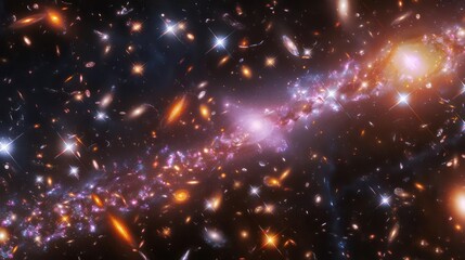 Wall Mural - a cosmic filament with bright, colorful galaxies along its length.,majestic astronomical image of ga