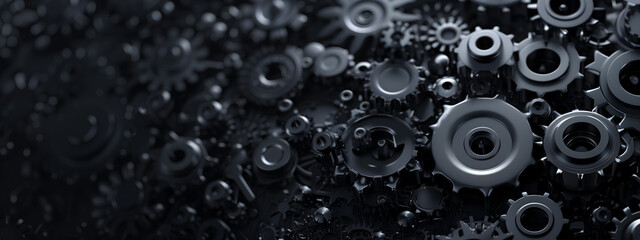 close-up of the black gearbox of a engine, gears background