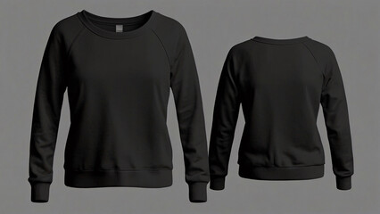 Sticker - Blank sweatshirt mock up front and back view in color black template . crew neck mock up Created, blank female sweatshirt mockup front and back view, female shirt, male shirt