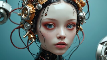 Poster - Cyborg Woman with Mechanical Headpiece.