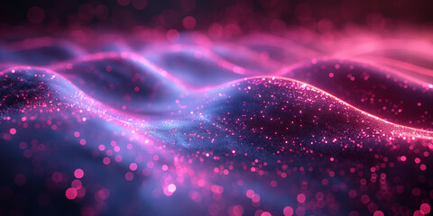 Sticker - Abstract Glowing Pink and Blue Glittery Waves in a Futuristic Neon Landscape