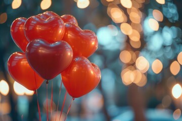 Aufkleber - A close-up of red heart-shaped balloons against a soft, out-of-focus background, perfect for romantic events or celebrations. Generative AI