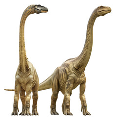 Two Brachiosaurus dinosaurs isolated on a transparent background