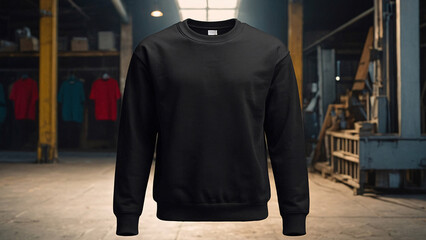 Poster - Blank sweatshirt mock up front and back view in color black template . crew neck mock up Created, blank female sweatshirt mockup front and back view, female shirt, male shirt