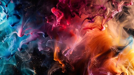Leinwandbilder - Colorful dyes mixed on a fluid art texture Background with colored waves and streams Modern abstract backdrop is created with splatter inks Liquid and smooth forms that were made by mi : Generative AI